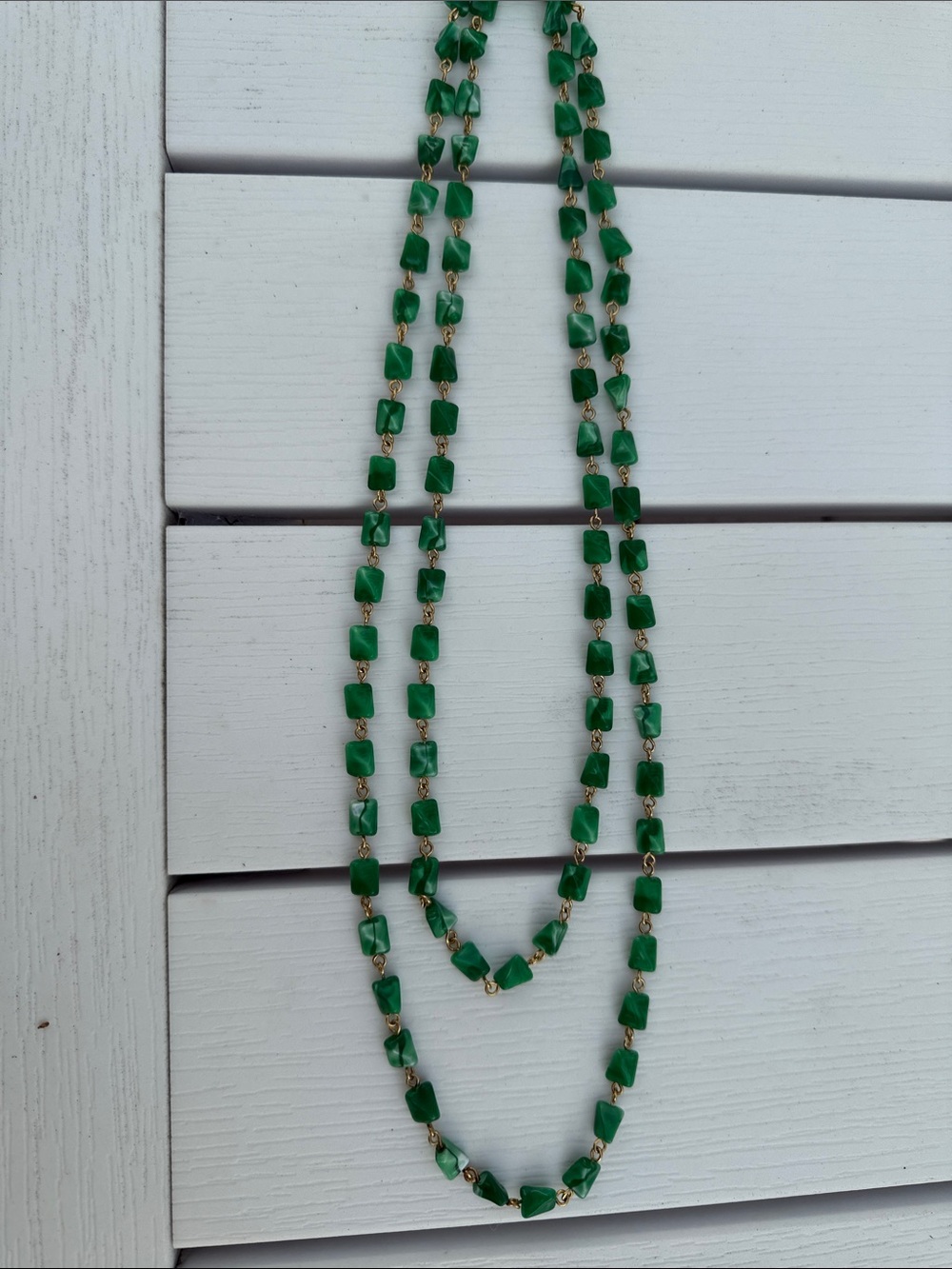 Green Beaded Double Strand Necklace - Unbranded